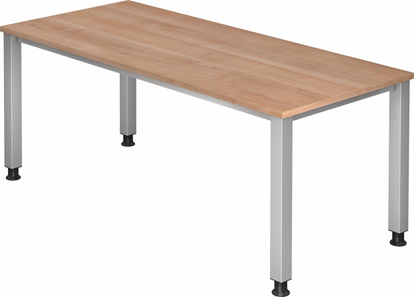 bümö manuell höhenverstellbarer Schreibtisch 180x80 cm in Nussbaum - PC Tisch höhenverstellbar & groß, höhenverstellbarer Tisch Büro, großer Computertisch verstellbar, Q-Serie, QS-19-N Bild 1