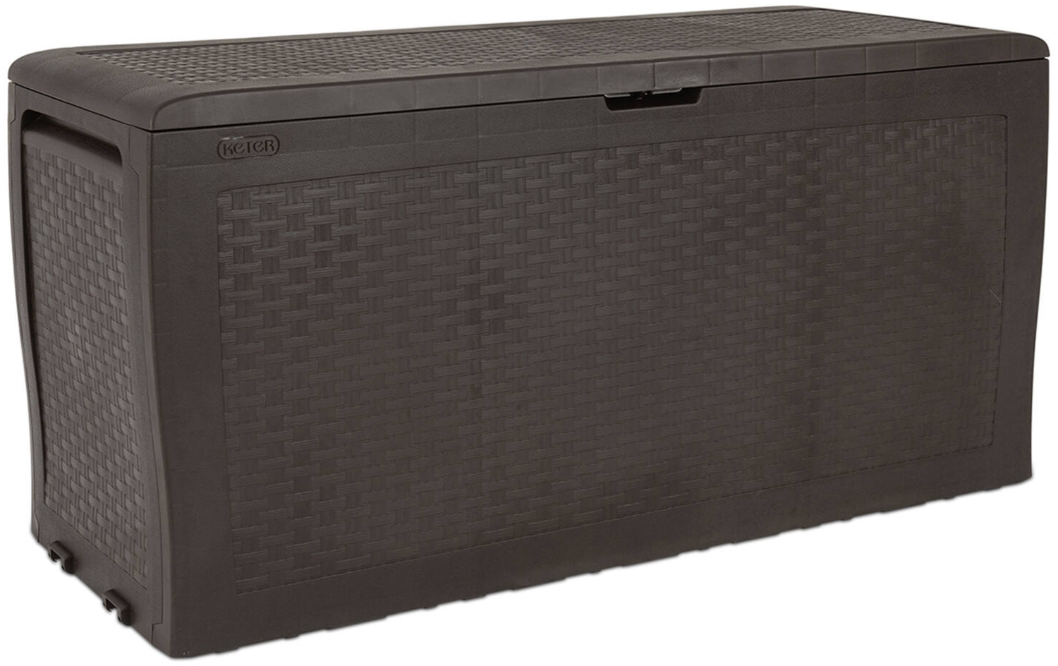 Dmora Aufbewahrungstruhe für draußen Kingston, Gartenbox, Outdoor-Truhe, Stauraumbank für außen, 116x45 h57 cm, Braun Bild 1