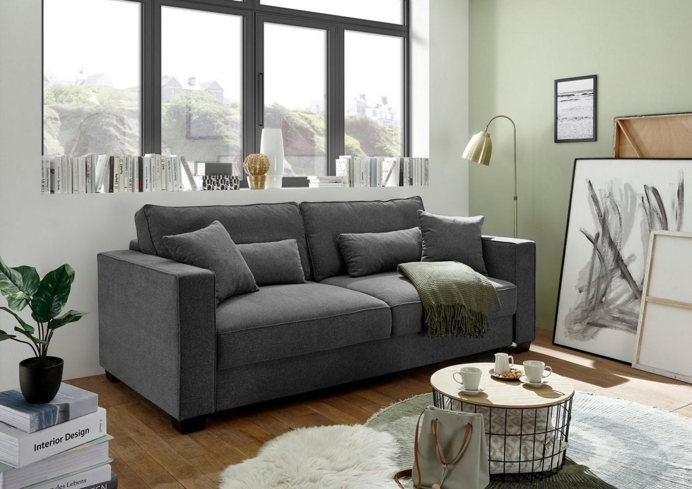 Stella Trading Melvin Bequemes Schlafsofa mit Bettkasten, Stoffbezug Anthrazit - Ausziehbares Sofa mit Schlaffunktion - 232 x 92 x 115 cm (B/H/T) Bild 1