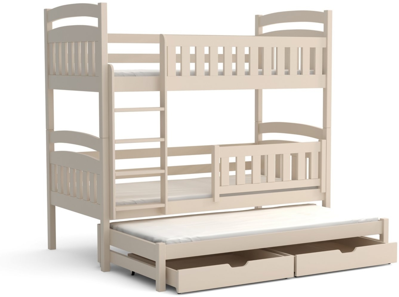 Deine Möbel 24 Etagenbett LILLY Kinder-Etagenbett 80x180 90x200 für 3 Kinder Personen Weiß Beige (Hochbett Kinderbett Funktionsbett aus Massivholz Vollholz, in 2 Kinderbetten umbaubar, Matratzen optional, 3-St, aus Kiefernholz), aus Massivholz Hochbett... Bild 1