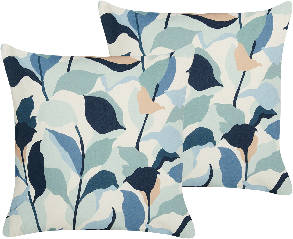 Gartenkissen 2er Set Pflanzenmuster VEGLINO 45 x 45 cm Blau Bild 1