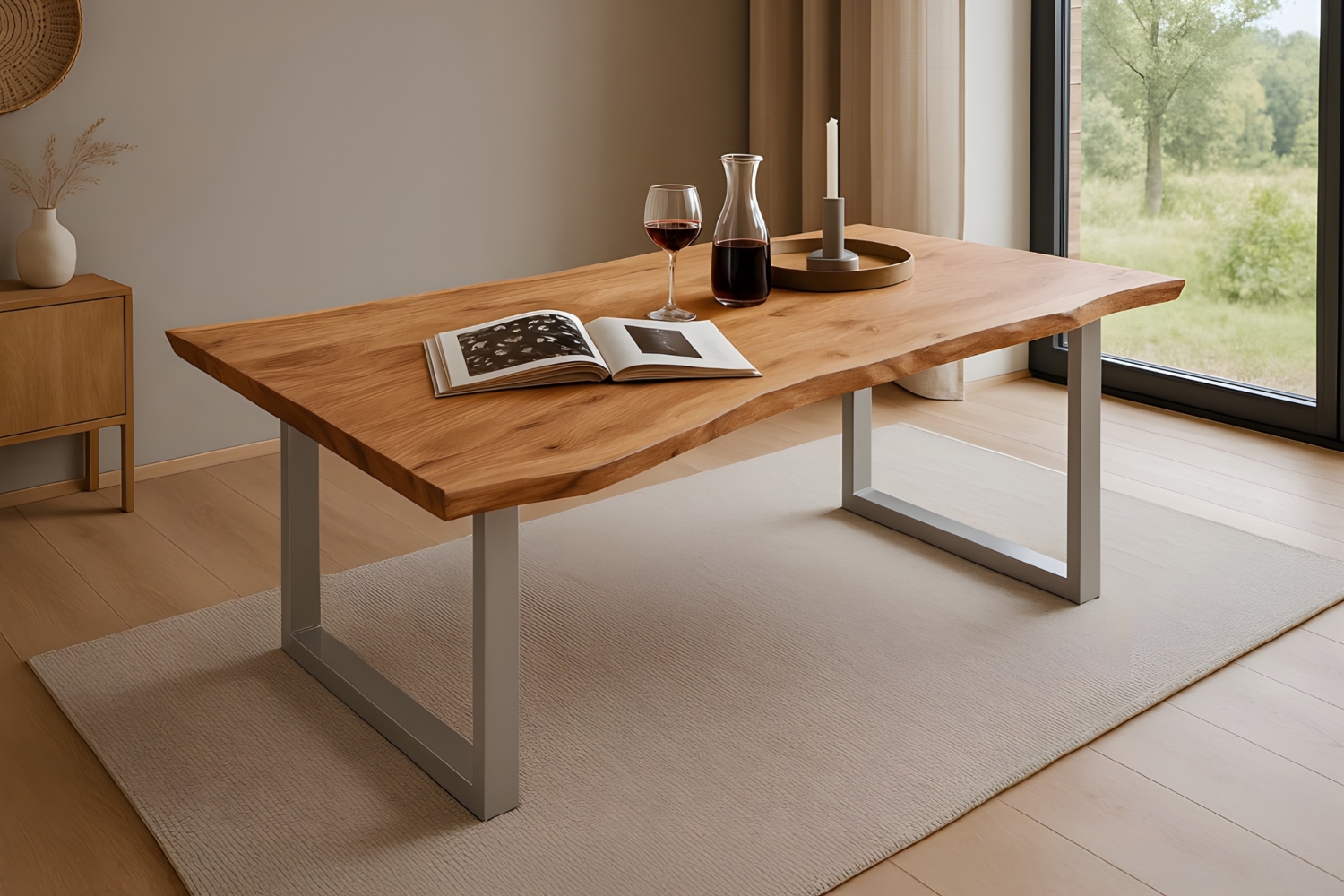 Esstisch Baumkante massiv Akazie natur 140 x 80 silber QUINN 66270774 Bild 1