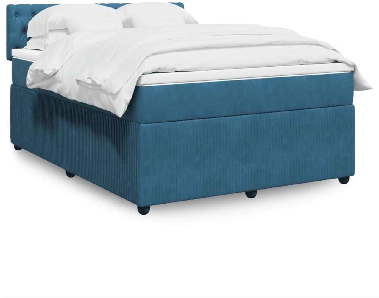 vidaXL Boxspringbett mit Matratze Blau 140x190 cm Samt 3290044 Bild 1