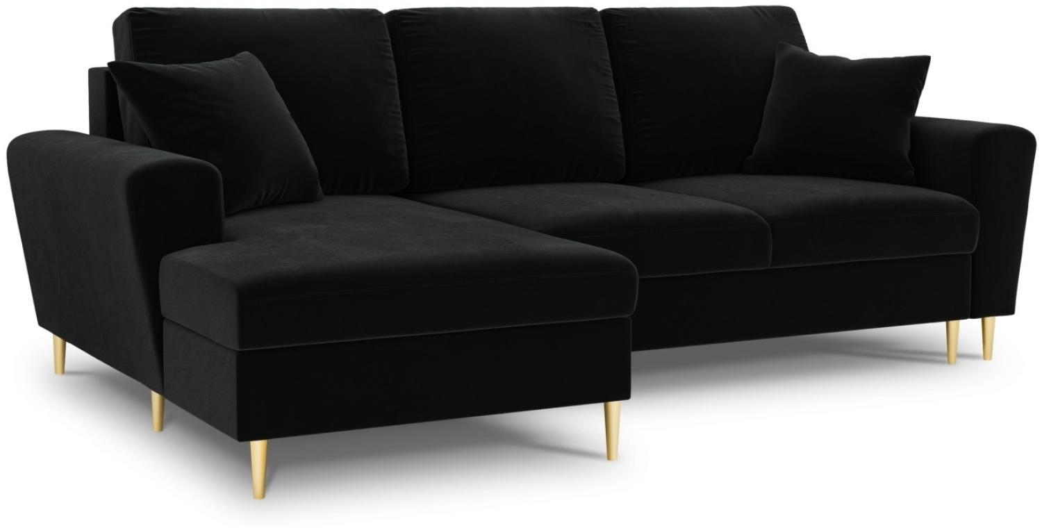 Micadoni 4-Sitzer Samtstoff Ecke links Sofa mit Bettfunktion und Box Moghan | Bezug Black | Beinfarbe Gold Metal Bild 1