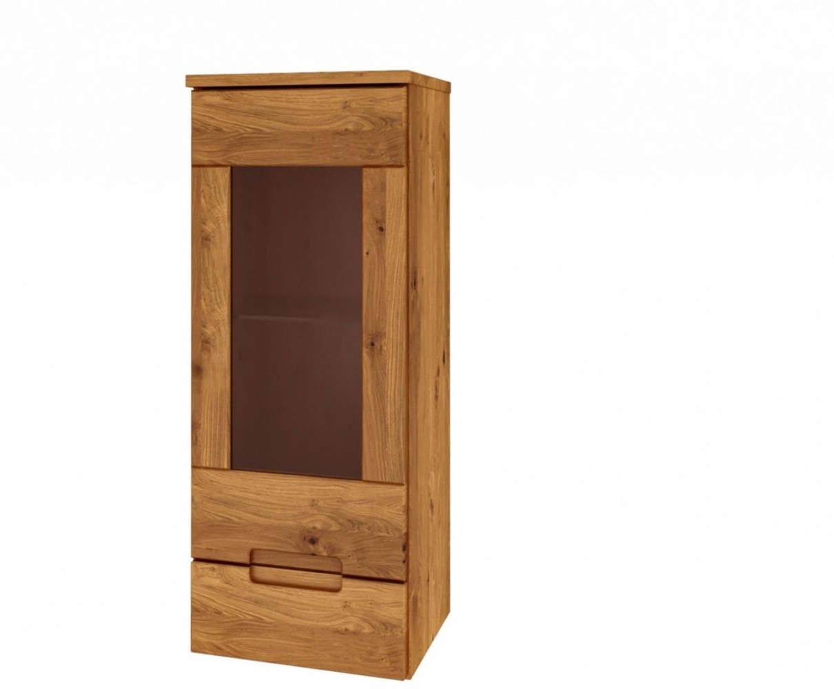 Wandschrank Bento aus Wildeiche massiv 38x32x96 cm mit 1 Glastür und 1 Schublade Bild 1