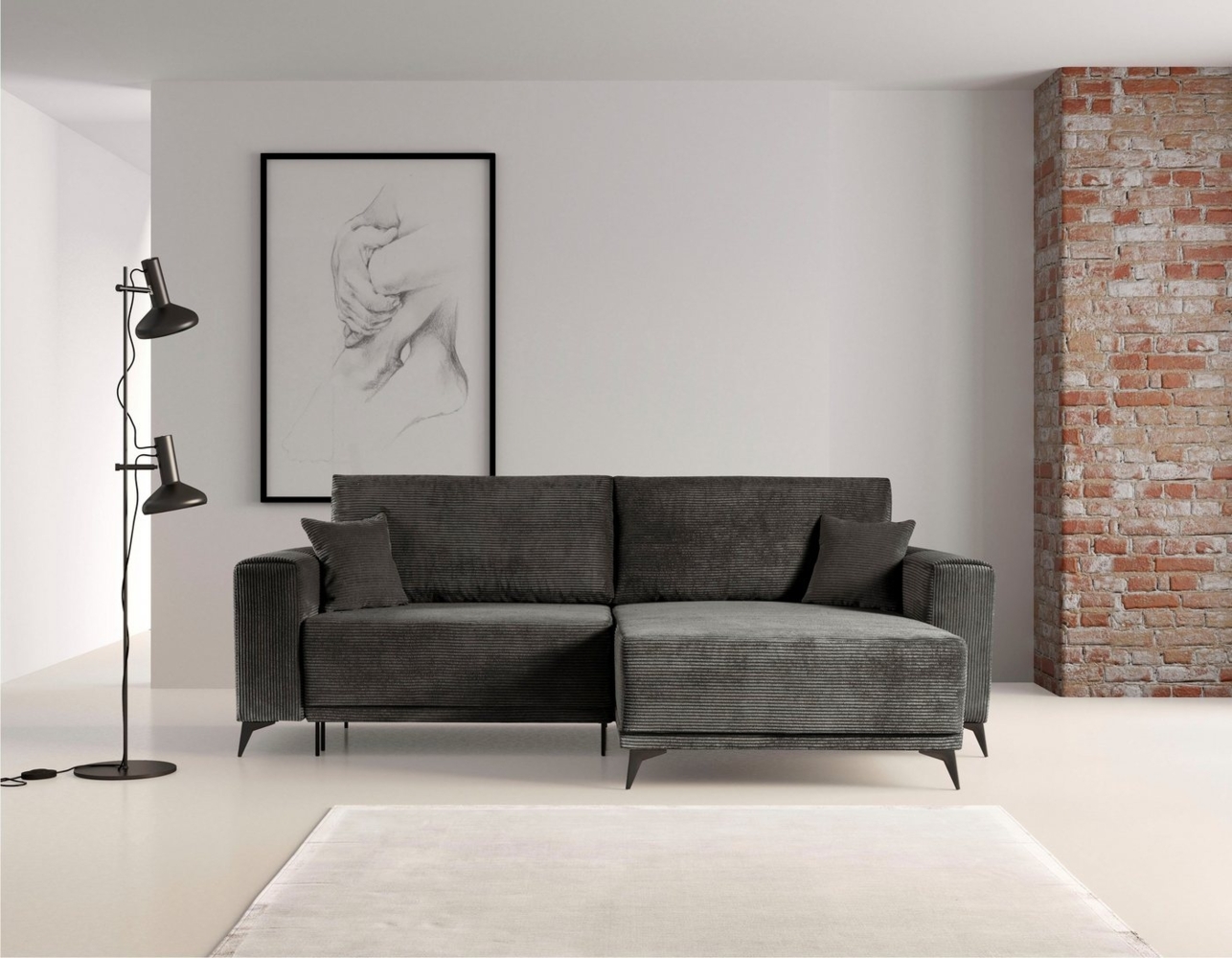 WERK2 Ecksofa Scandic L-Form, Moderne Eckcouch in Cord, Sofa mit Schlaffunktion & Bettkasten Bild 1