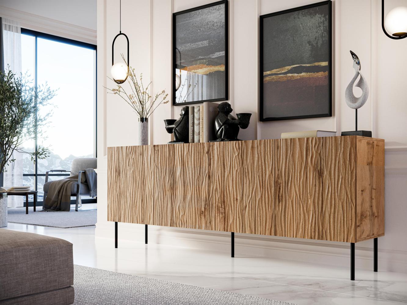 Domando Sideboard Forli M2 Modern Breite 190cm, aufwändig gefräste Fronten, hohe Füße in Wotan Eiche Bild 1