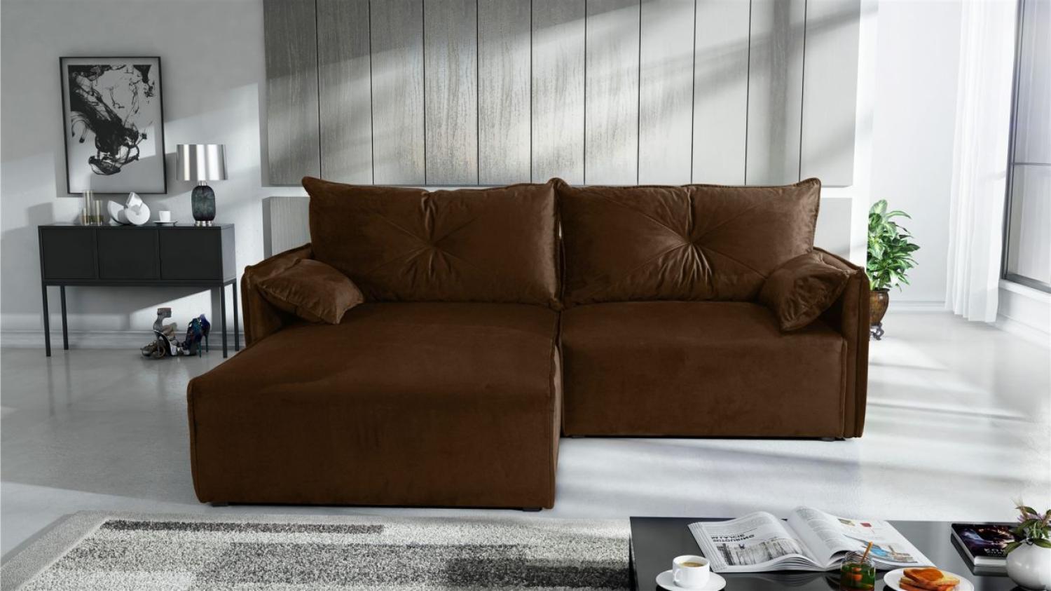 Ecksofa mit Schlaffunktion HUNTER XS in Stoff Royal Braun Ottomane Links Bild 1