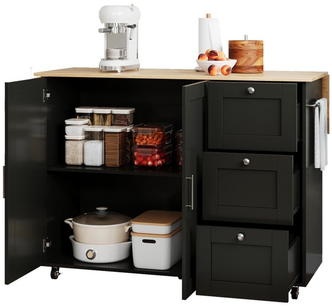 Flieks Küchenwagen Kommode Kücheninsel, (mit 2 Türen und 3 Schubladen, 1 St, L135*B44(70)*H90cm), Sideboard mit ausziehbare Tischplatte Speisewagen Küchenschrank Bild 1