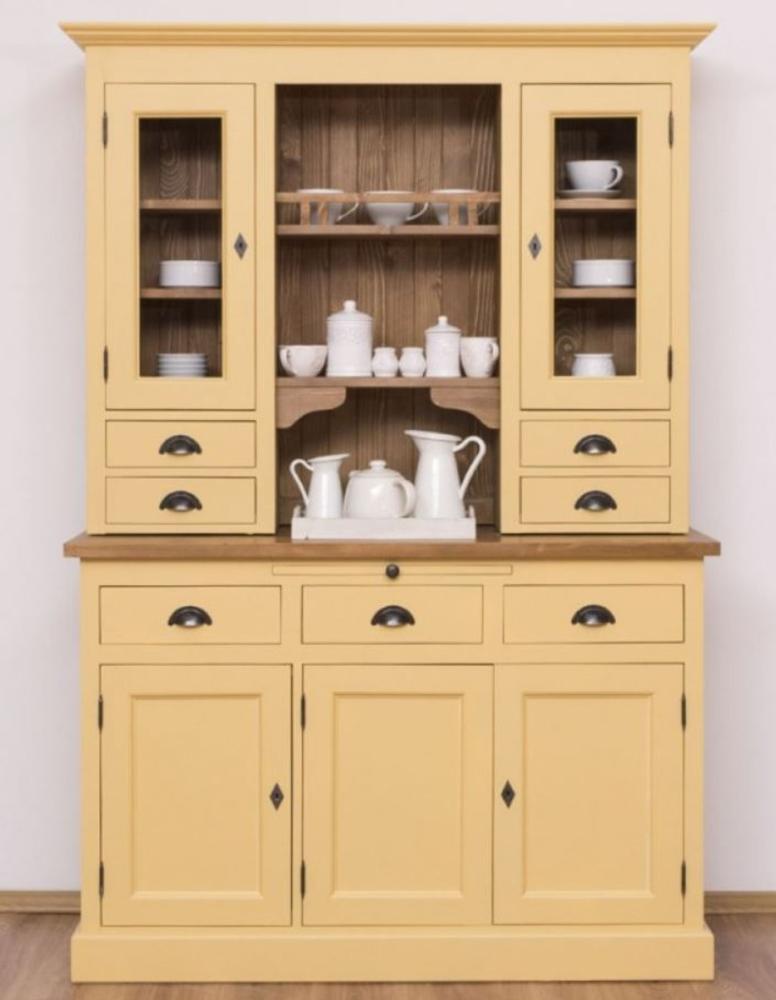 Casa Padrino Landhausstil Küchenschrank Gelb / Braun 137 x 50 x H. 197 cm - 2 Teiliger Küchenschrank mit 5 Türen und 7 Schubladen - Landhausstil Küchenmöbel Bild 1