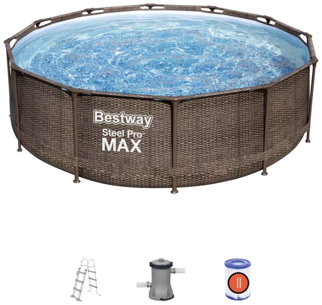 BESTWAY 56709 Steel Pro Max Frame Pool Set rund Filterpumpe Leiter braun 366x100 Bild 1