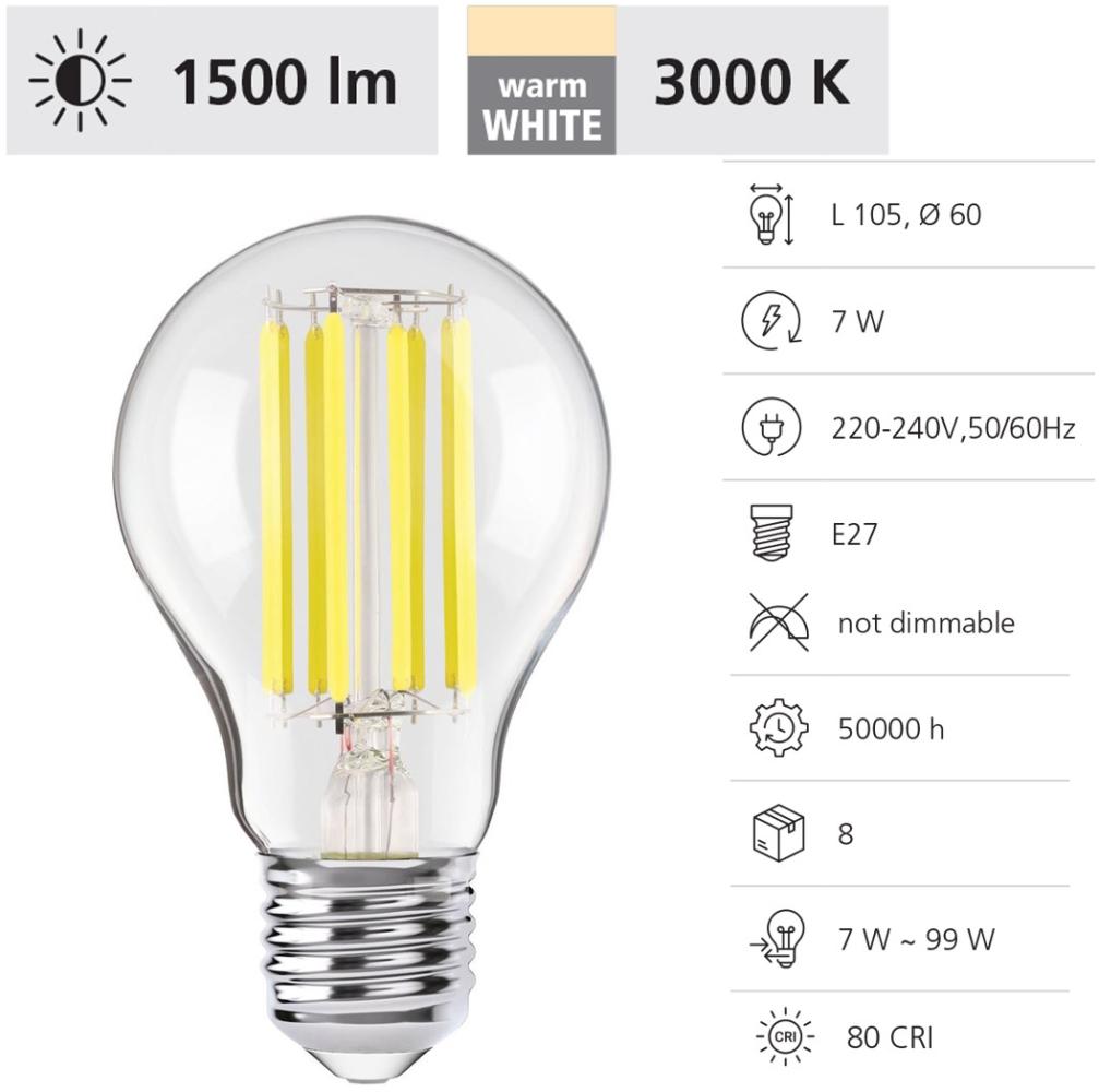 Eglo 110244 LED Filament Leuchtmittel E27 Glas klar 1X7W 3000K L:10. 5cm Ø6cm Bild 1