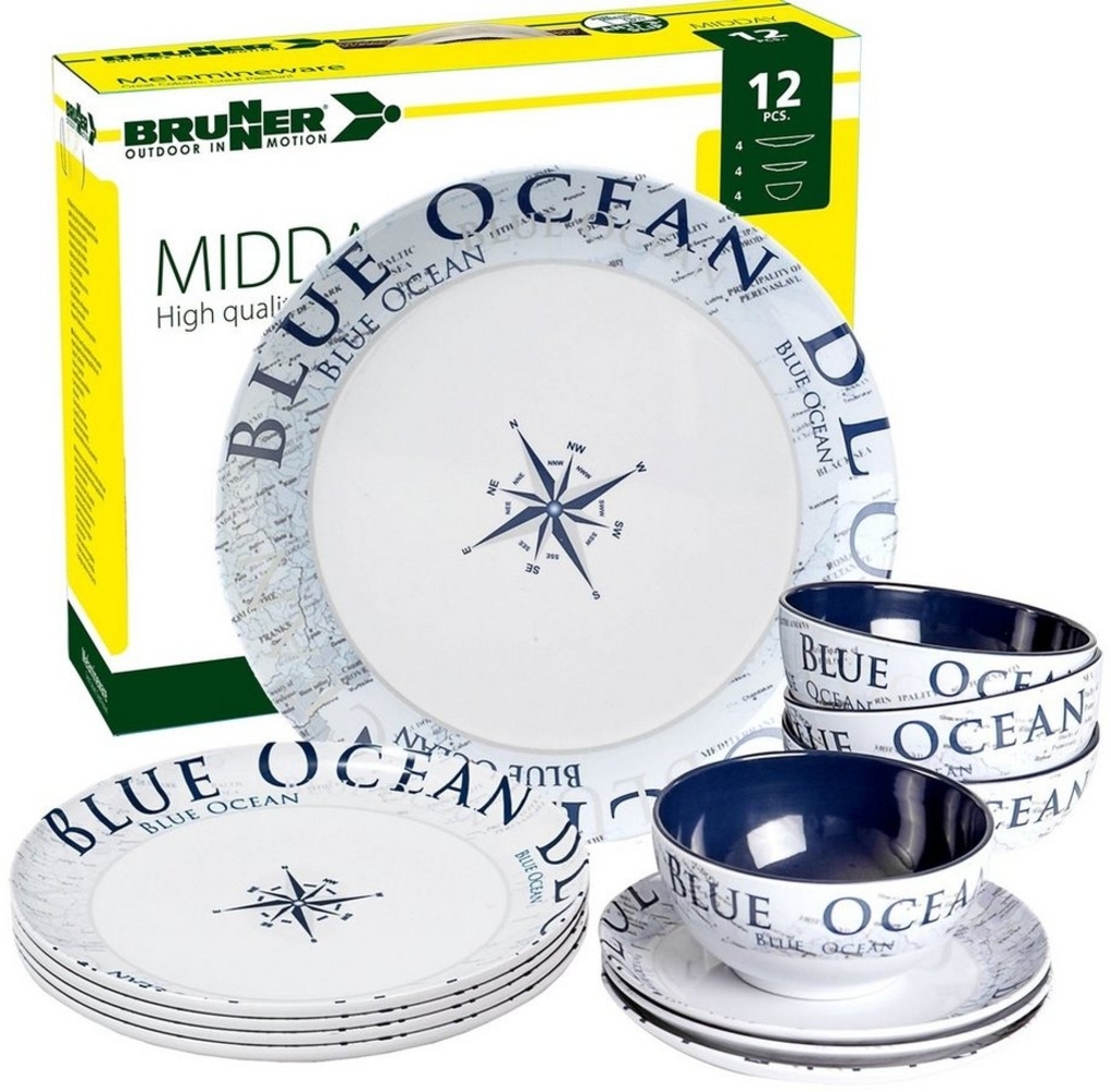 BRUNNER Geschirr-Set BRUNNER Melamin Campinggeschirr Set BLUE OCEAN (8, 12, 16, 36-Teile) (12-tlg) Bild 1