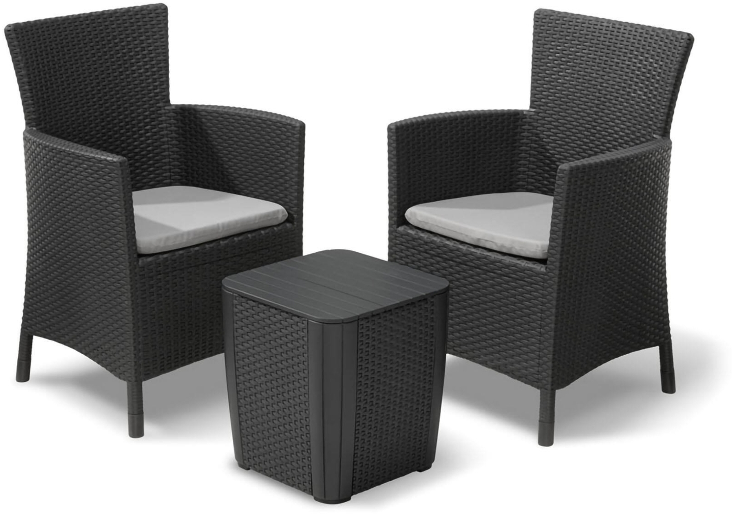 Dmora Loungeset für draußen Viking, Outdoor-Lounge mit Couchtisch, Terrassenset mit Kissen, Gartenkomposition mit Sofa und Sesseln, 62x60 h89 cm, Anthrazit Bild 1