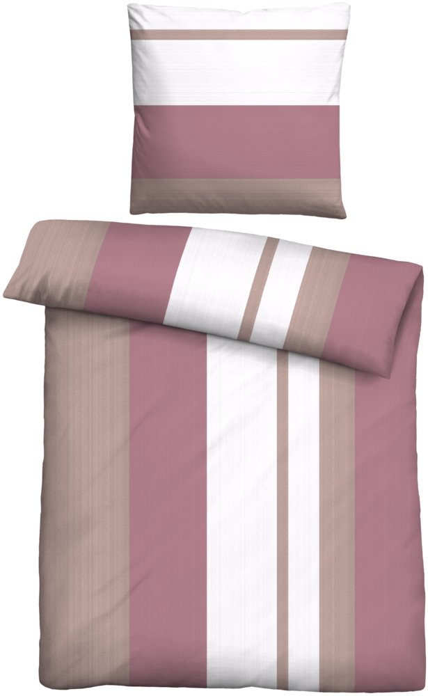 Traumhaft schlafen - Castell - Markenbettwäsche Feinbiber Bettwäsche 0350443 LÄNGSSTREIFEN, altrosa, 1x 155x220 cm + 1x 80x80 cm Bild 1