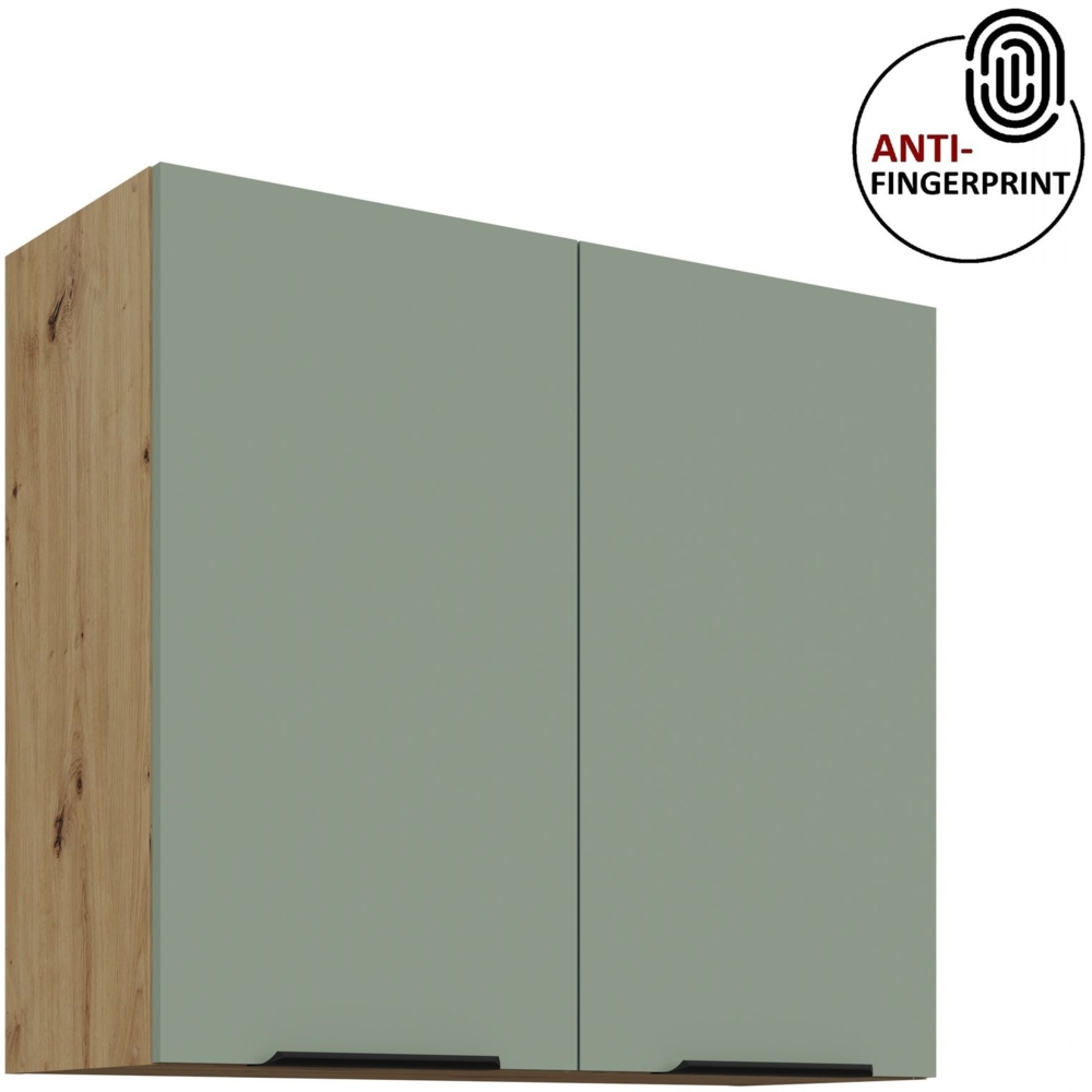 Küchen Hängeschrank 80 cm ARIA Aquamarin ultra matt + Eiche Artisan matt, hochwertige Fronten mit Anti Fingerprint Beschichtung Küchenzeile Küchenblock Bild 1