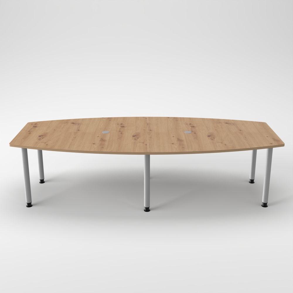 Rheinland Möbel Konferenztisch KONTI 280x130 cm – ovaler Besprechungstisch in Asteiche mit silbernen Rundrohrfüßen & 2 Kabelauslässen, erweiterbarer Meetingtisch für 8–10 Personen, moderner XXL-Tisch fürs Büro Bild 1