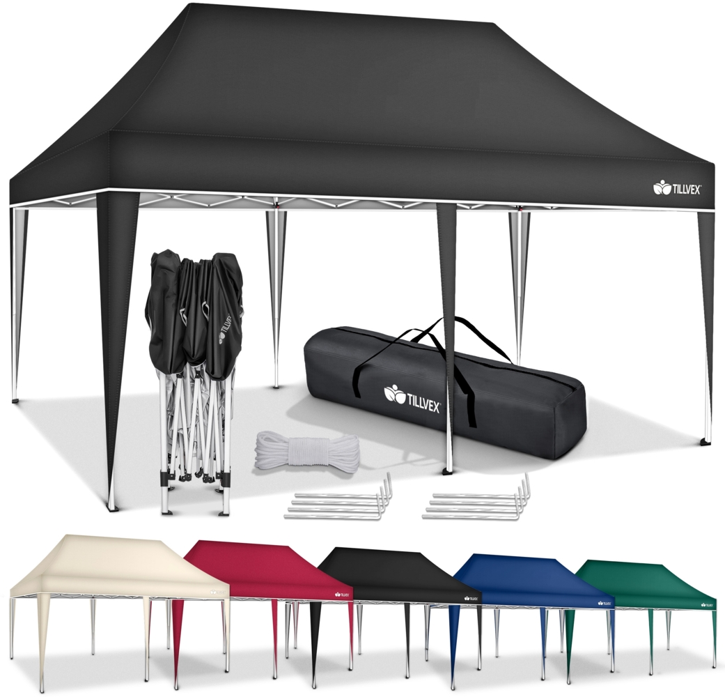 tillvex Pavillon 3x6m Grün wasserdicht | Pop-Up Faltpavillon höhenverstellbar | Gartenzelt UV Schutz 50+ | Partyzelt mit Tasche für Garten Bild 1