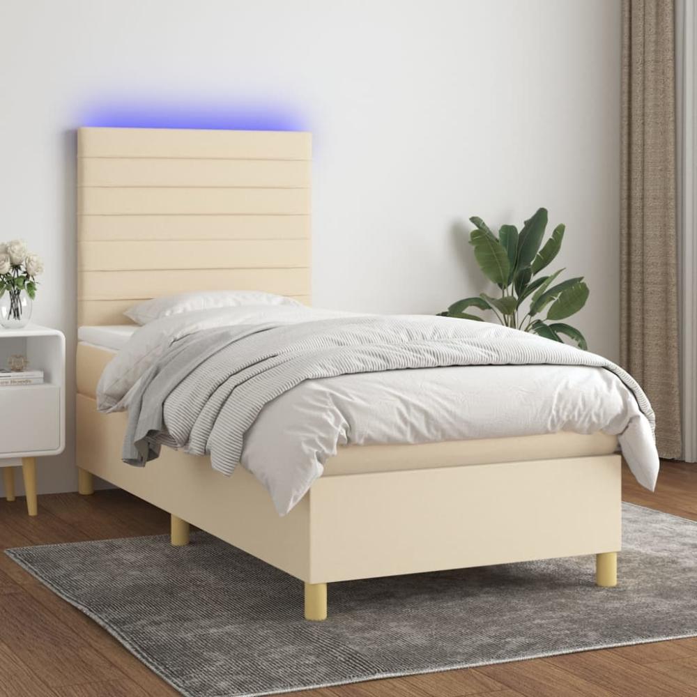 vidaXL Boxspringbett mit Matratze & LED Creme 100x200 cm Stoff 3135498 Bild 1