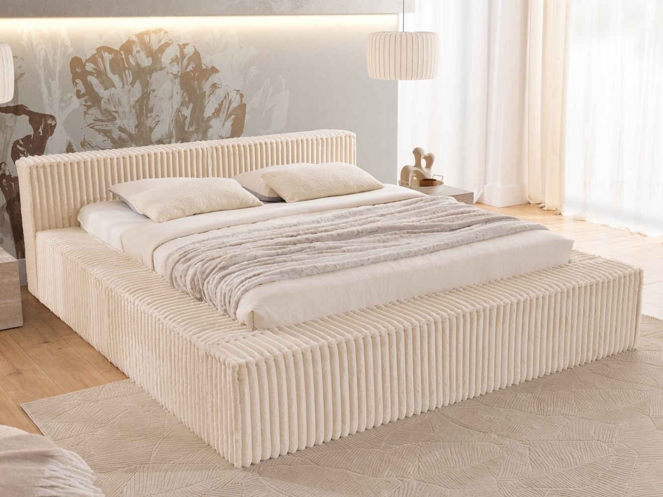 S-Style Möbel Polsterbett Noord aus Plüschcord mit Lattenrost und großem Bettkasten, Plüschcord-Stoff Bild 1