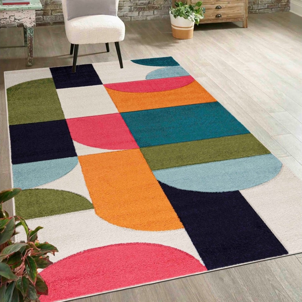 Mazovia Designteppich Modern Geometrischer Teppich Bunt Weich Teppich für Wohnzimmer Bunte, 80 x 150 cm, Fußbodenheizung Bild 1