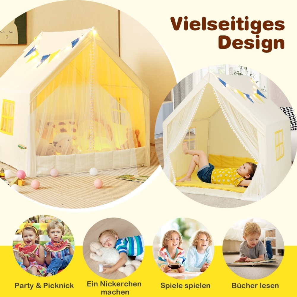 Spielzelt Spielhaus für Kinder mit Waschbarer Baumwollmatte 122 x 105 x 125 cm Beige Bild 1