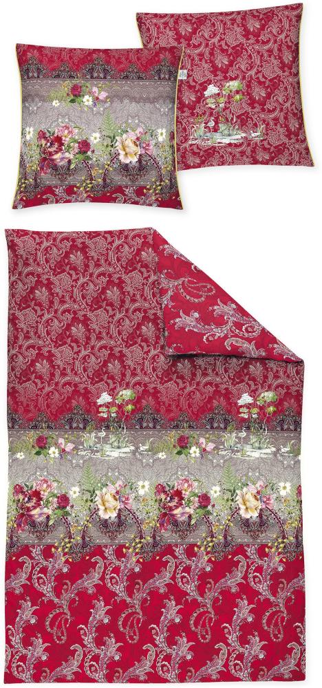 Irisette Glamour Mako-Satin Bettwäsche 155x220 Paisley Rosen Barock rot 8846-60 Bild 1