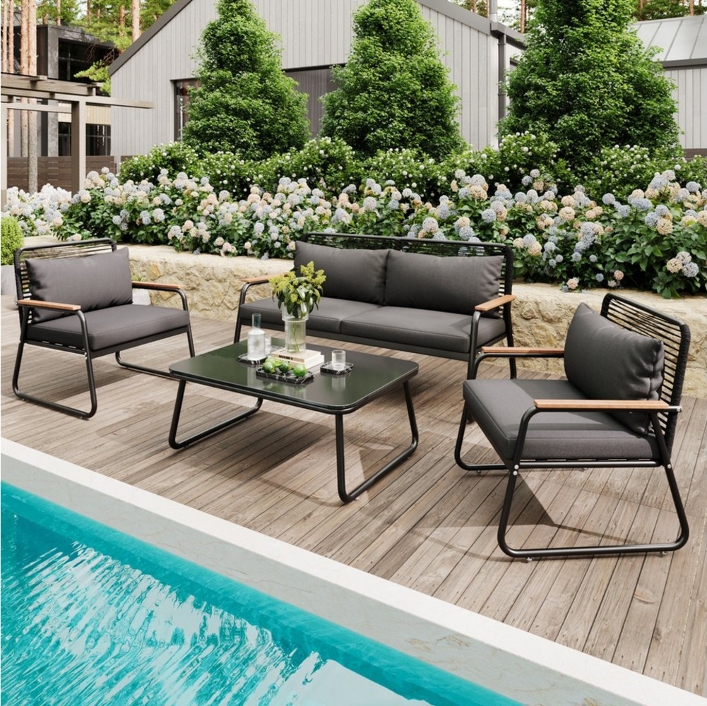 Merax Gartenlounge-Set, (4-tlg, Balkonmöbel Gartengarnitur Terrassenmöbel mit verstellbaren Füßen), Gartenmöbel für 4 Personen mit 2-Sitzer-Sofa, 2 Sessel & Couchtisch Bild 1