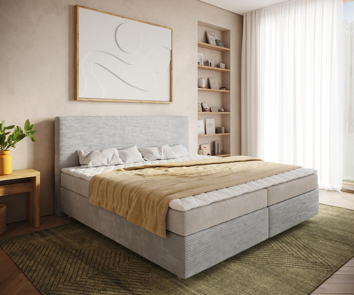 Boxspringbett Dream-Well Cord Silbergrau 200x200 cm Bonell-Matratze PU-Topper Bild 1