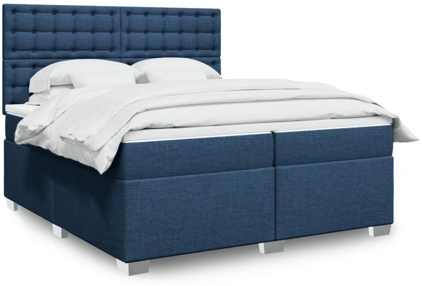 vidaXL Boxspringbett mit Matratze Blau 200x200 cm Stoff 3292915 Bild 1