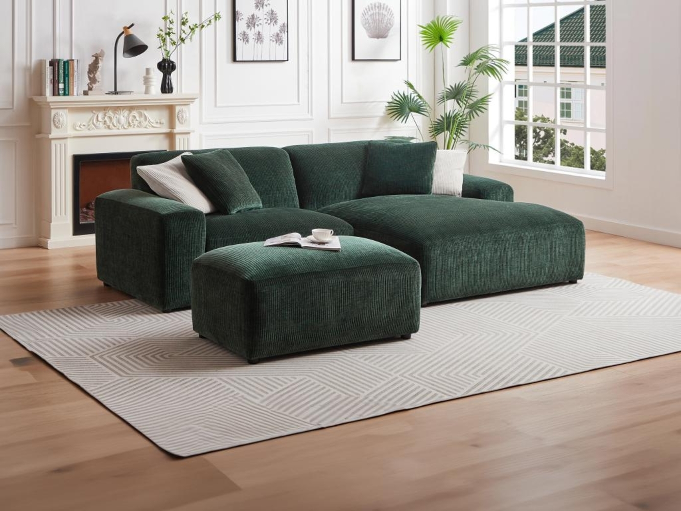 Vente-unique - Ecksofa - Ecke rechts - Cord - Tannengrün - TIRONO von Maison Céphy Bild 1