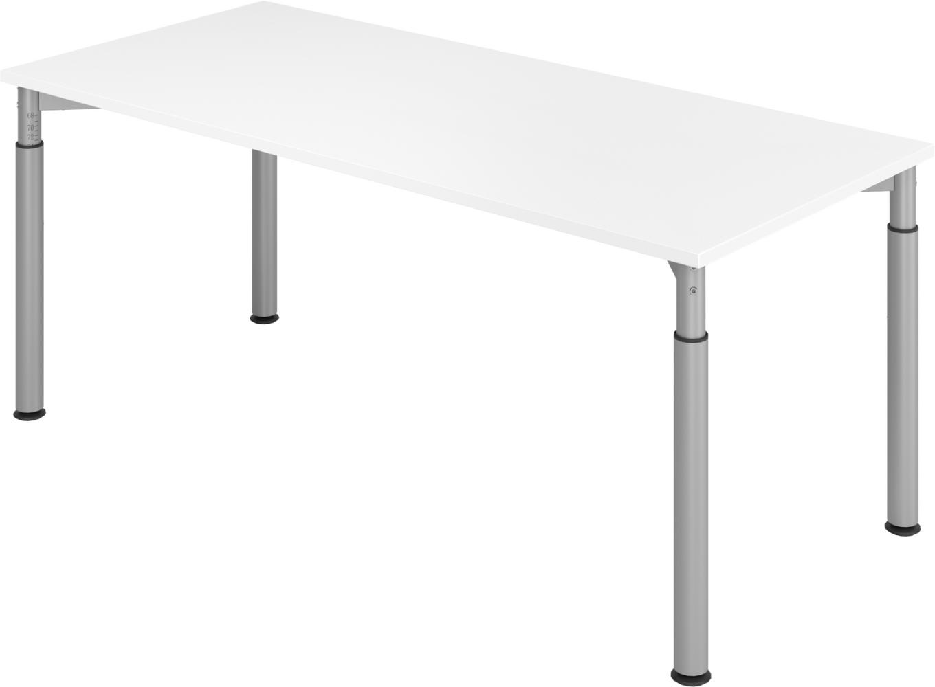 bümö höhenverstellbarer Schreibtisch 180x80 cm in weiß, Gestell silber - PC Tisch höhenverstellbar & groß, höhenverstellbarer Tisch Büro, großer Computertisch verstellbar, Y-Serie, YS-19-W-S Bild 1