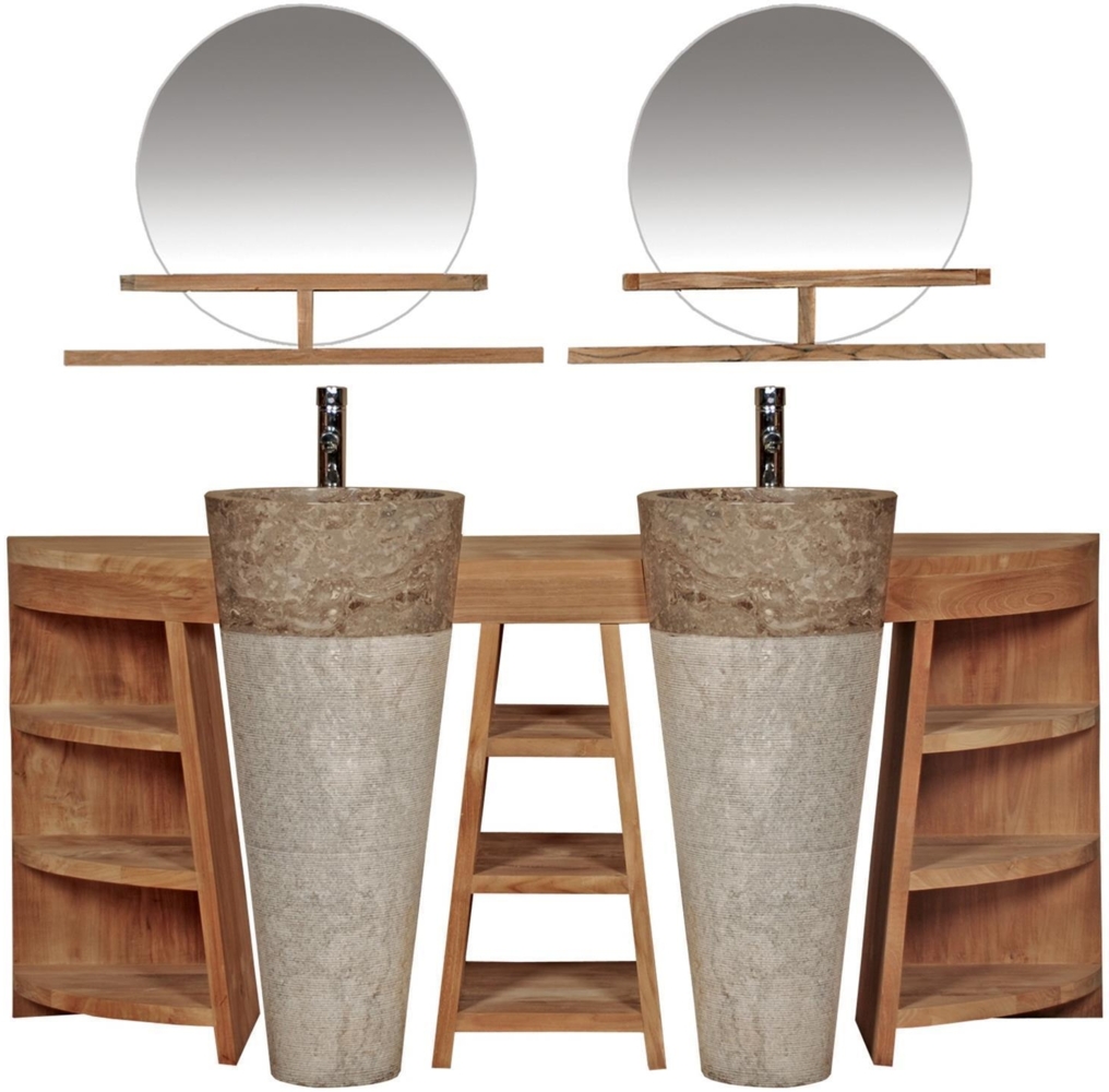 Badmöbel Set Eda Teak Massivholz - Breite vom Unterschrank: 180 cm - Spiegel: 1 Spiegel - Standwaschbecken: 1 Standwaschbecken Bild 1