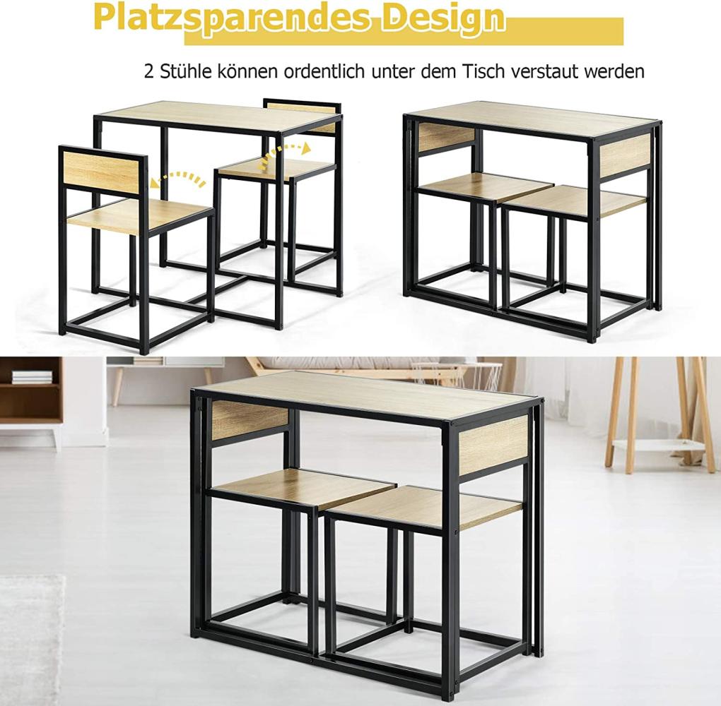 COSTWAY 3 tlg. Küchenbar Stehtisch mit 2 Barstühlen mit Metallgestell Küchentisch Bartisch-Set für kleine Räume Küche Esszimmer & Bistro Holz Natur Bild 1