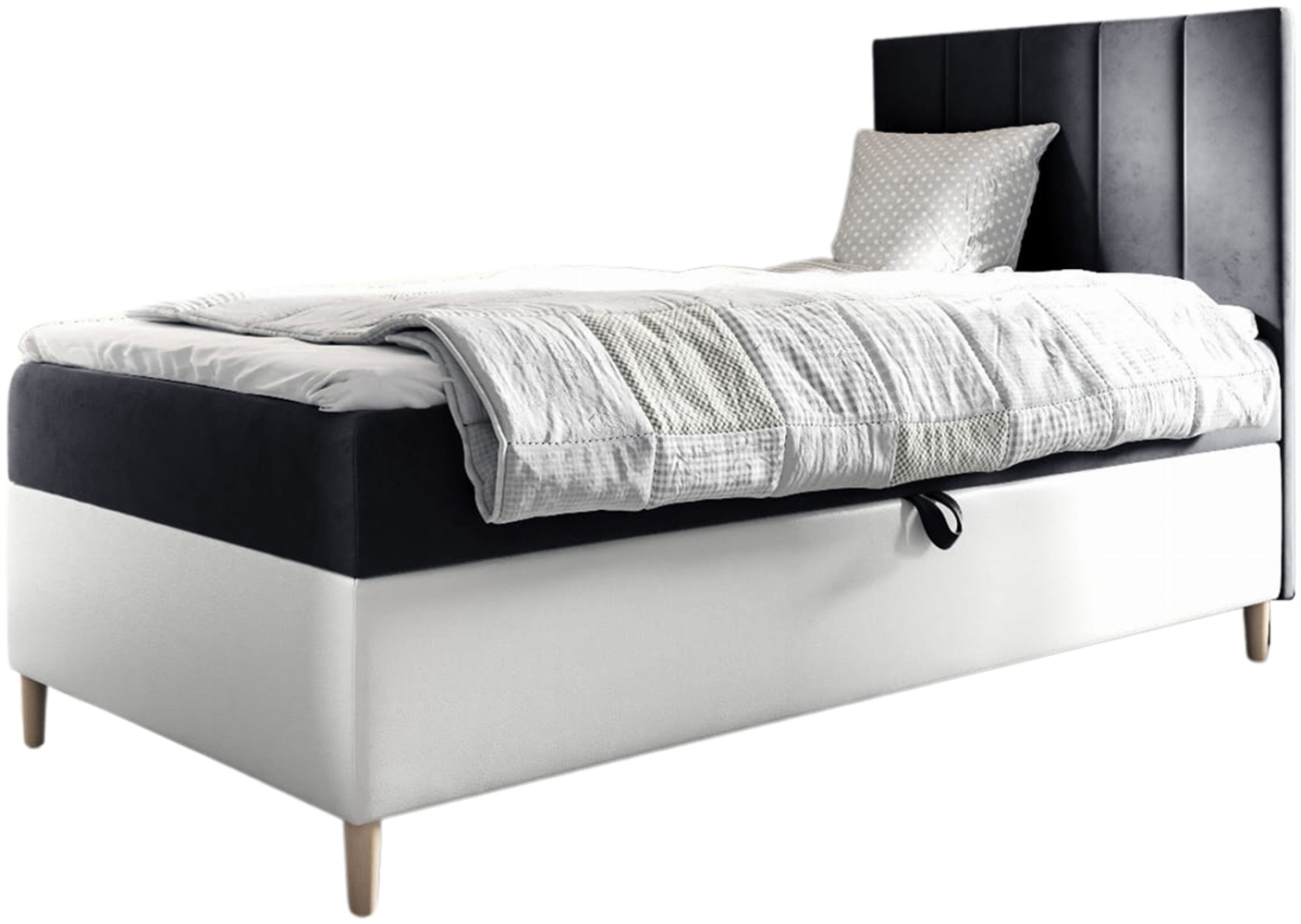 MEBLINI Kinderbett mit Bettkasten MAYA 1 100x200 Rechts – H3/Schwarz Samt Gepolstert Einzelbett mit Matratze - Polsterbett mit Stauraum - Bett mit Kopfteil – Stauraumbett Bild 1