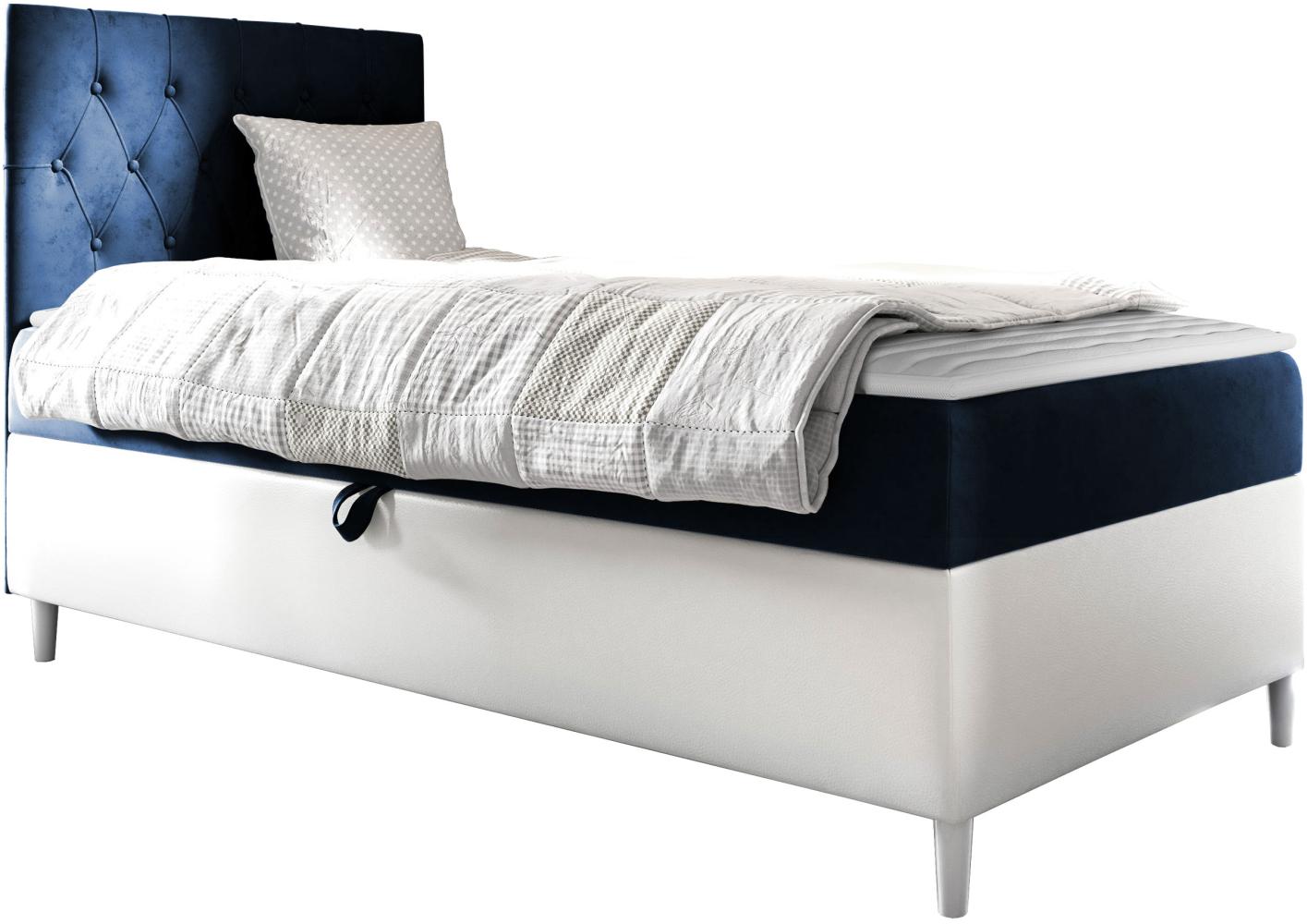 Boxspringbett 'Lenda Junior 1', dunkelblau, 90 x 200 cm, Links Bild 1