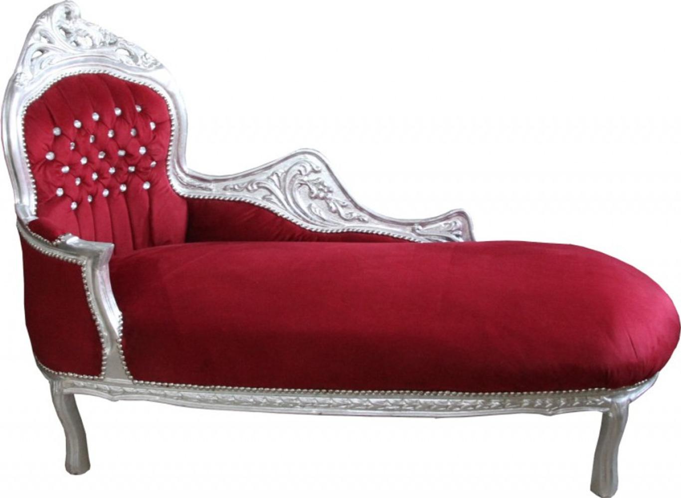 Casa Padrino Barock Chaiselongue "King" Bordeaux Rot /Silber mit Bling Bling Glitzersteinen Mod2 Bild 1