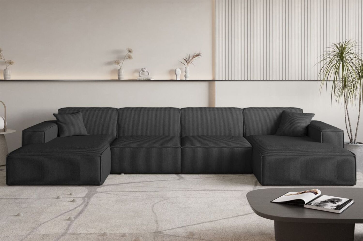 Wohnlandschaft Sofa U-Form CELES PREMIUM in Stoff Scala Schwarz Bild 1