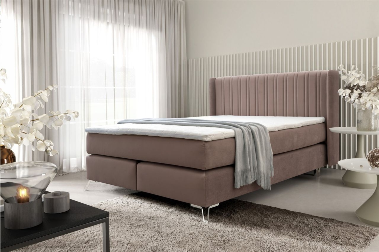 Boxspringbett Schlafzimmerbett AGNUS 180x200 cm in Stoff Salvador Schokobraun Bild 1