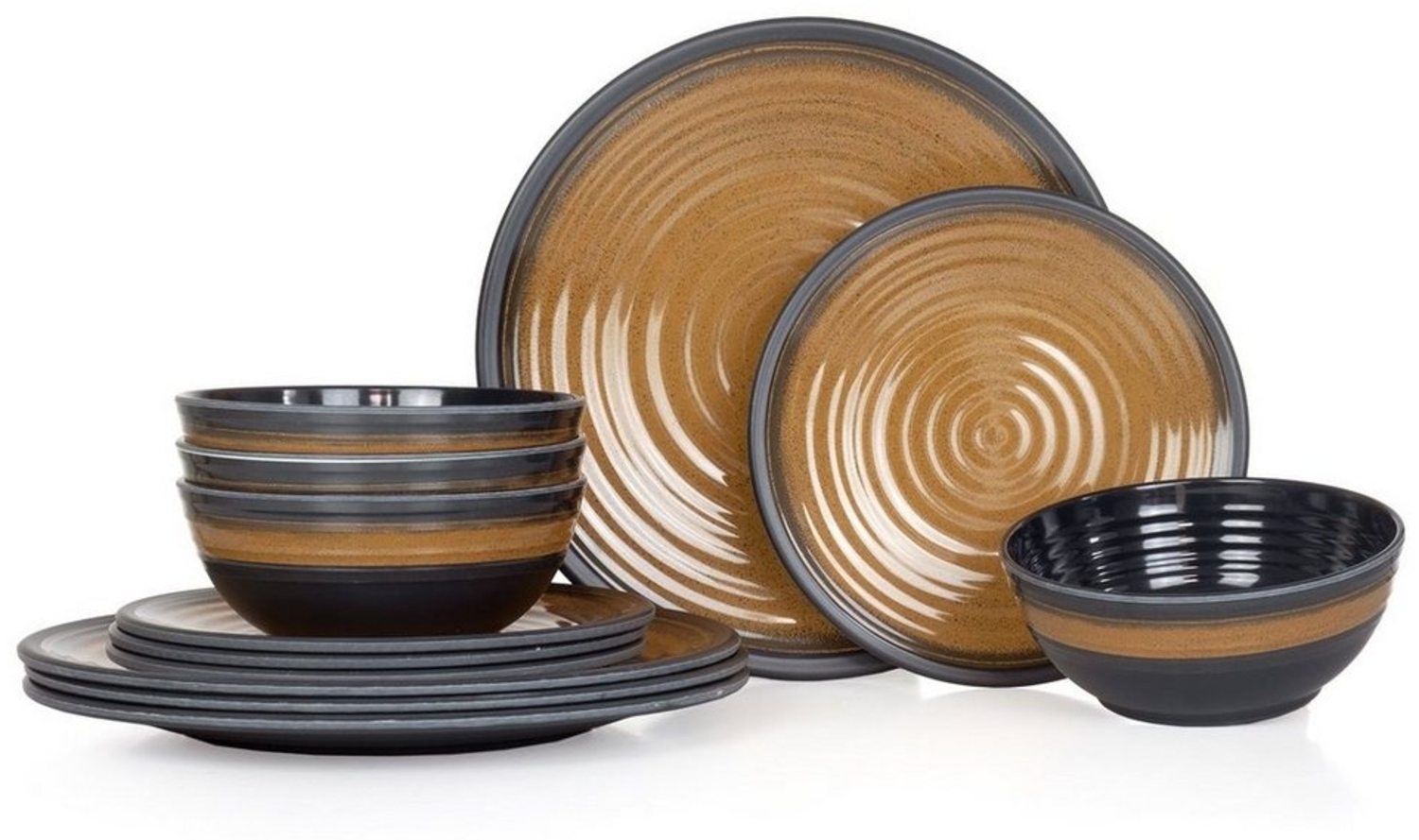 Moritz Camping Tafelgeschirr aus Melamin für 4 Personen 12-teilig | spülmaschinenfest | Picknick Geschirrset | Geschirr Campinggeschirr I Stone Curry Design Bild 1