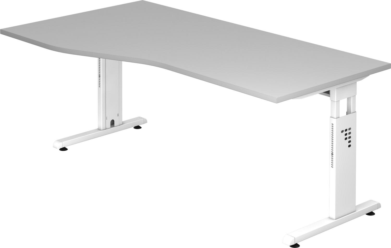 bümö höhenverstellbarer Schreibtisch O-Serie 180x100 cm in grau, Gestell in weiß - großer PC Tisch für's Büro manuell höhenverstellbar, Computertisch verstellbar, OS-18-5-W Bild 1