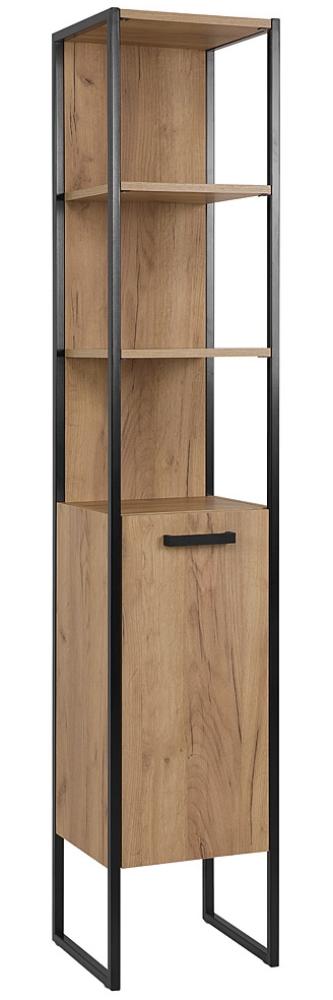 Hochschrank Industrial-Design MANHATTAN-56 in Gold Craft Oak/schwarz B/H/T ca. 35/185/33cm Bild 1