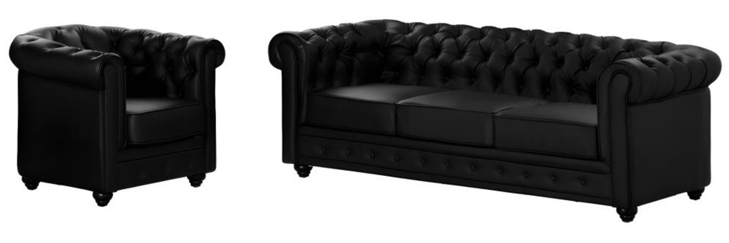 Vente-unique - Sofa 3-Sitzer und Sessel - Kunstleder - Schwarz - CHESTERFIELD Bild 1