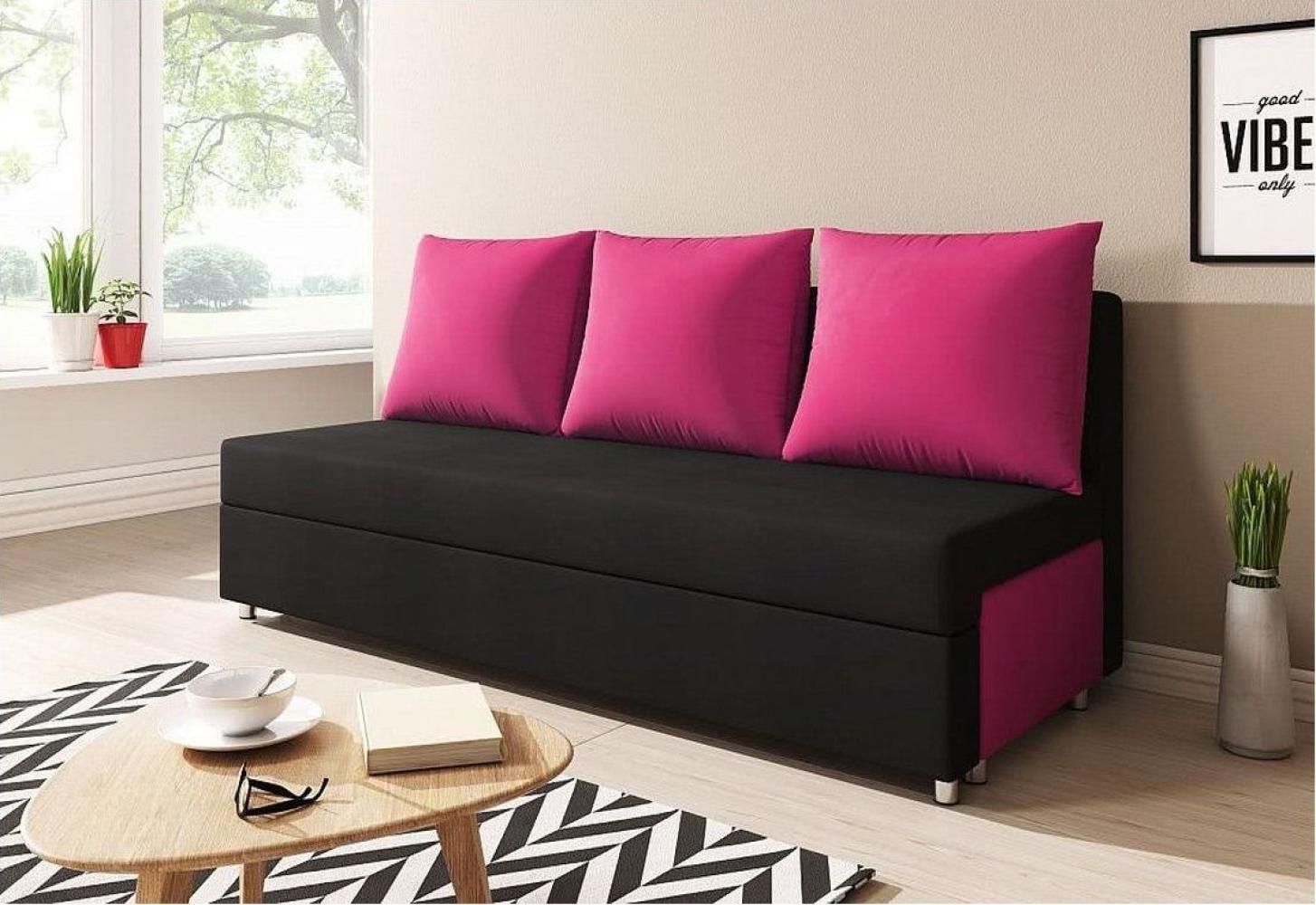 Sofa Schlafsofa inklusive Bettkasten AGNES Schwarz / Pink Bild 1