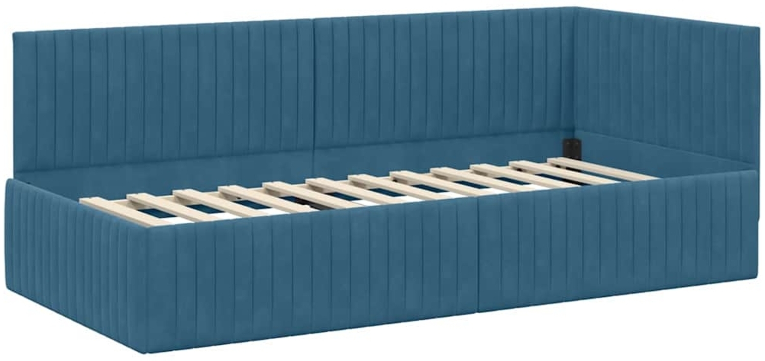 vidaXL Eckbettgestell mit Kopfteil Blau 90 cm x 200 cm Stoff 42016265 Bild 1