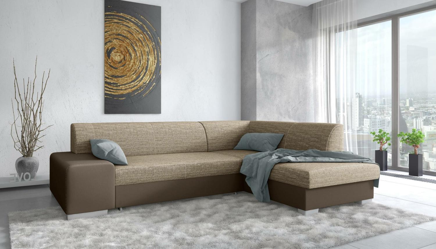 Stylefy Panaro Ecksofa Kunstleder MADRYT Strukturstoff BERLIN Dunkelbraun Braun Rechts mit Bild 1