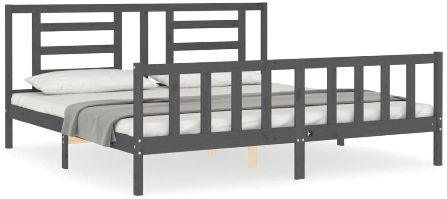 vidaXL Massivholzbett mit Kopfteil Grau 200x200 cm 3192903 Bild 1