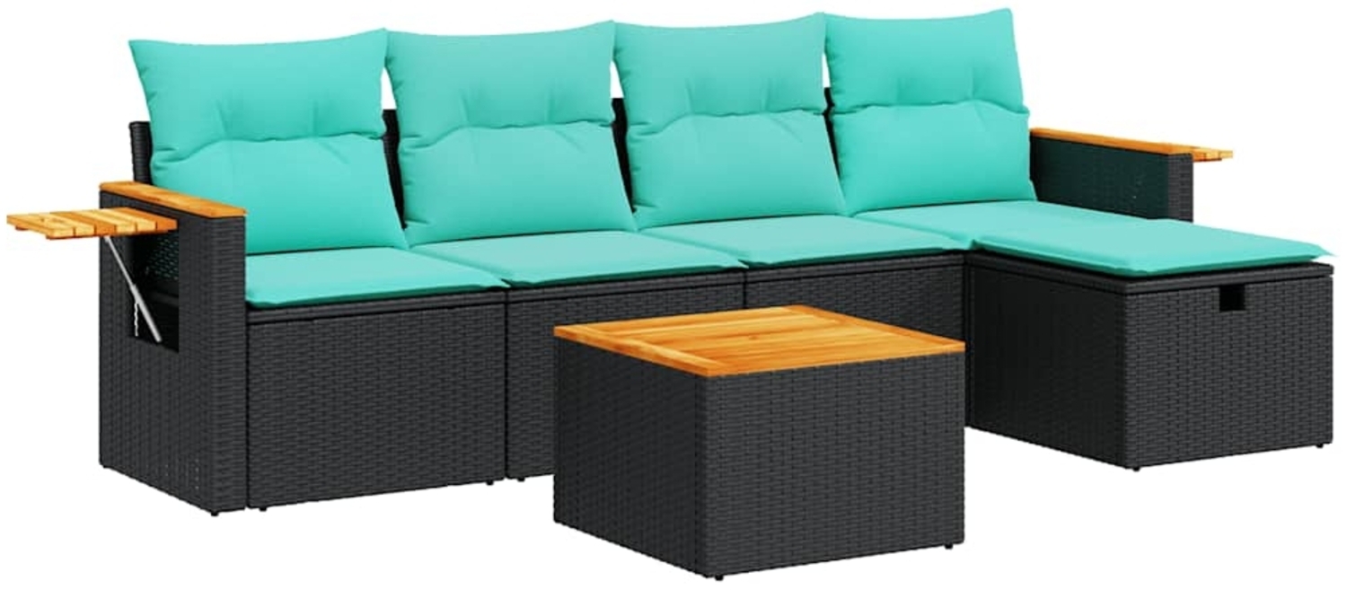 vidaXL 6-tlg. Garten-Sofagarnitur mit Kissen Schwarz Poly Rattan 3325963 Bild 1