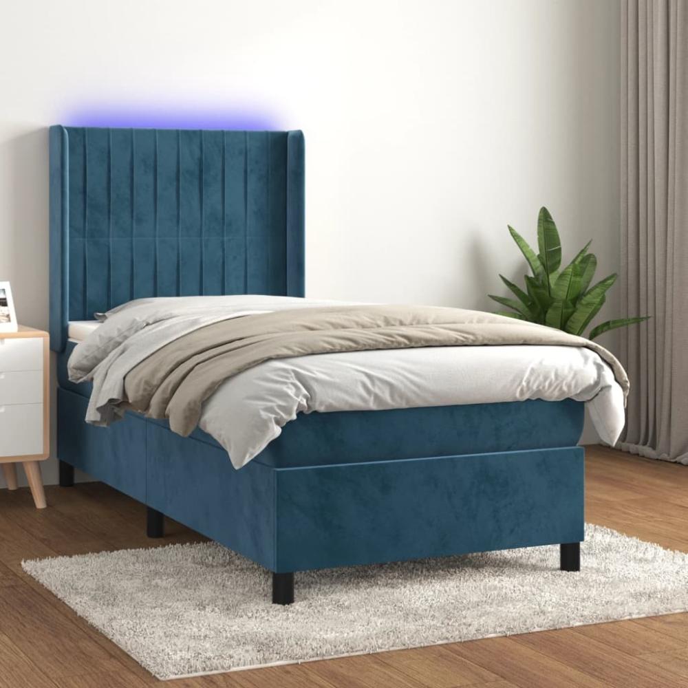 vidaXL Boxspringbett mit Matratze & LED Dunkelblau 90x190 cm Samt 3139659 Bild 1