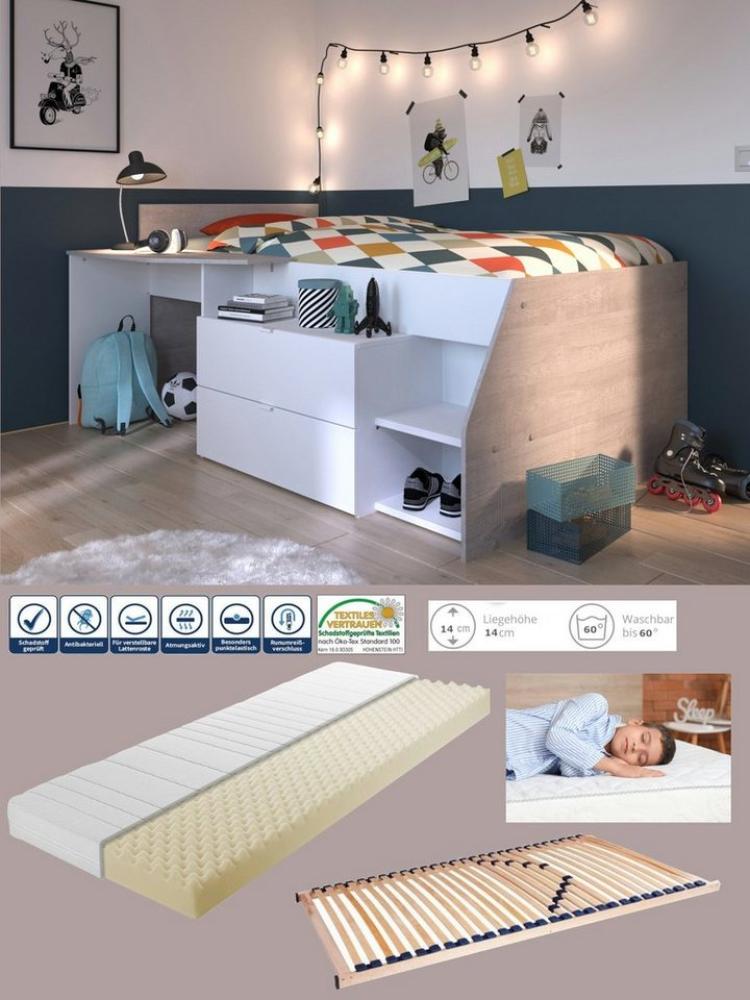 Hochbett Milky 1 von Parisot Jugendzimmer Möbel in Weiß und Grey Loft mit LATTENROST und MATRATZE - MD111045 Bild 1